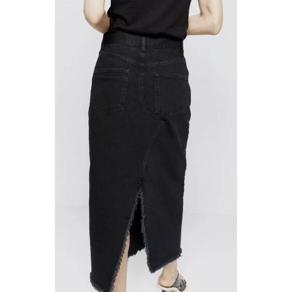 RAEY Split Back Black Denim Straight Maxi Skirt UK Size 12/ US 8 - Picture 3 of 11
